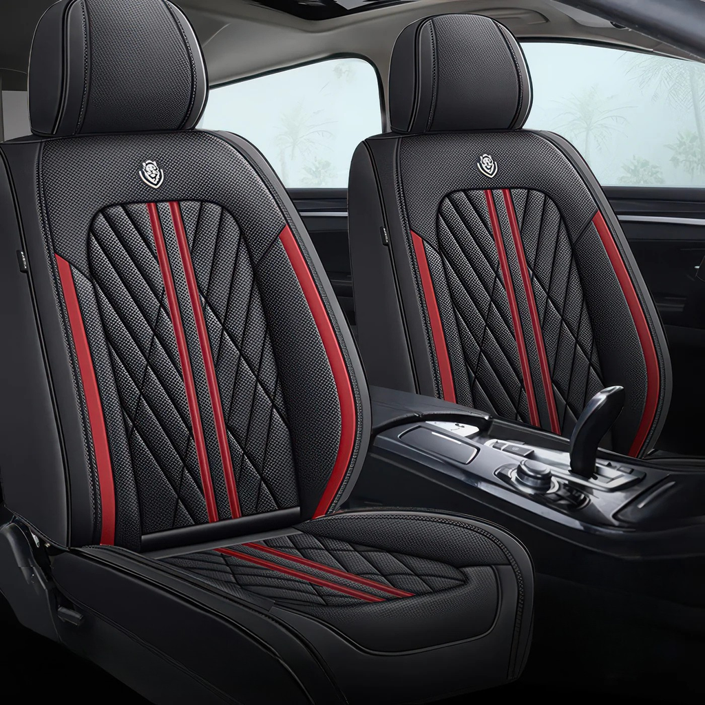 Elite Car Seat Covers - Red & Black | Waterproof Leather Car Seat Covers