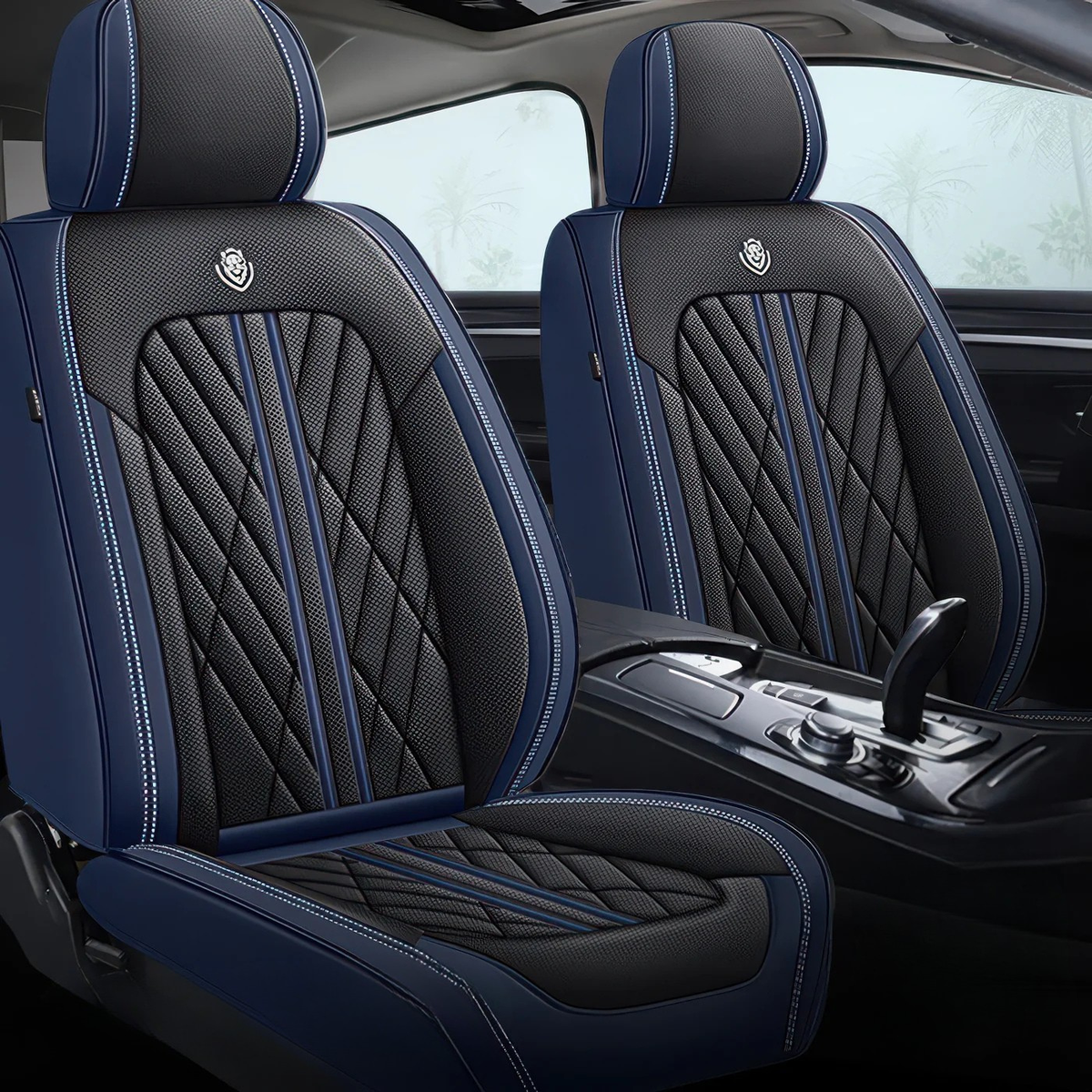 Elite Car Seat Covers - Black & Navy | Waterproof Leather Car Seat Covers