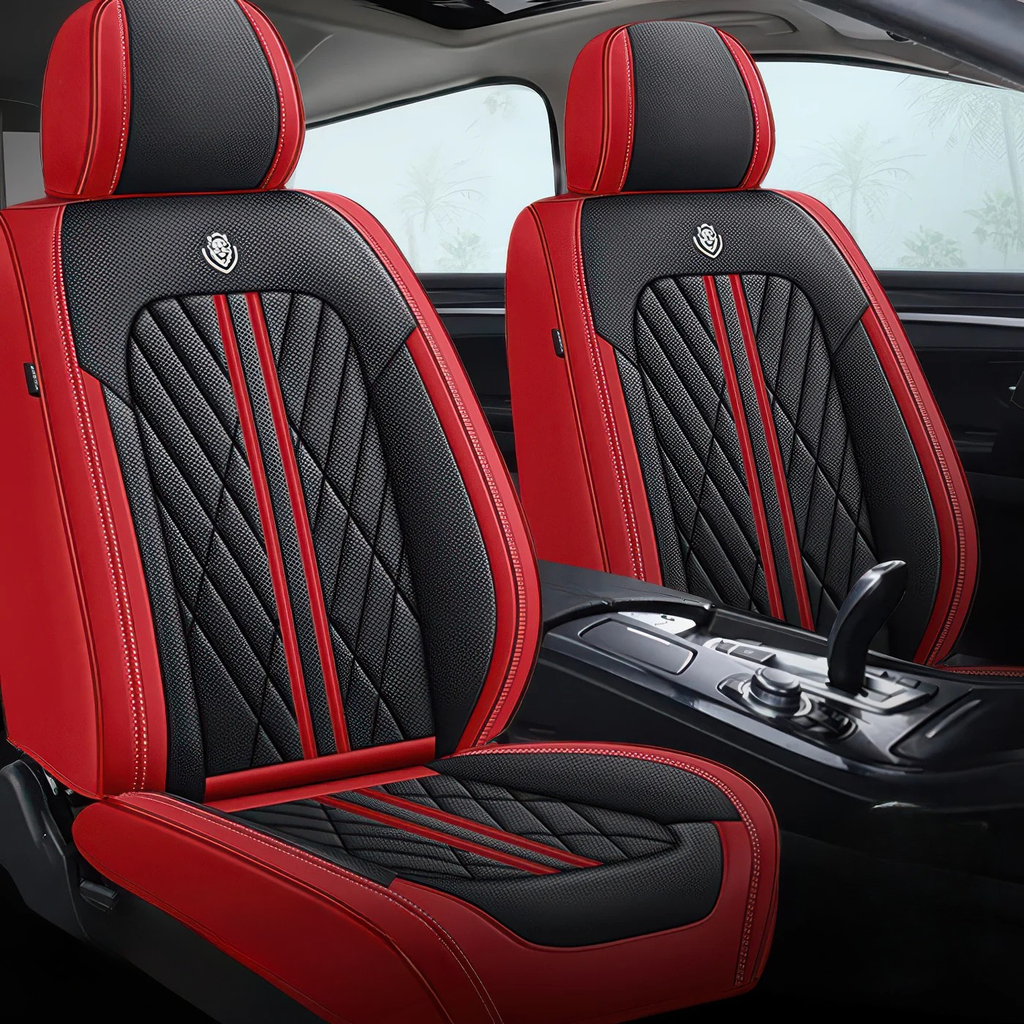 Elite Car Seat Covers - Black & Red | Waterproof Leather Car Seat Covers