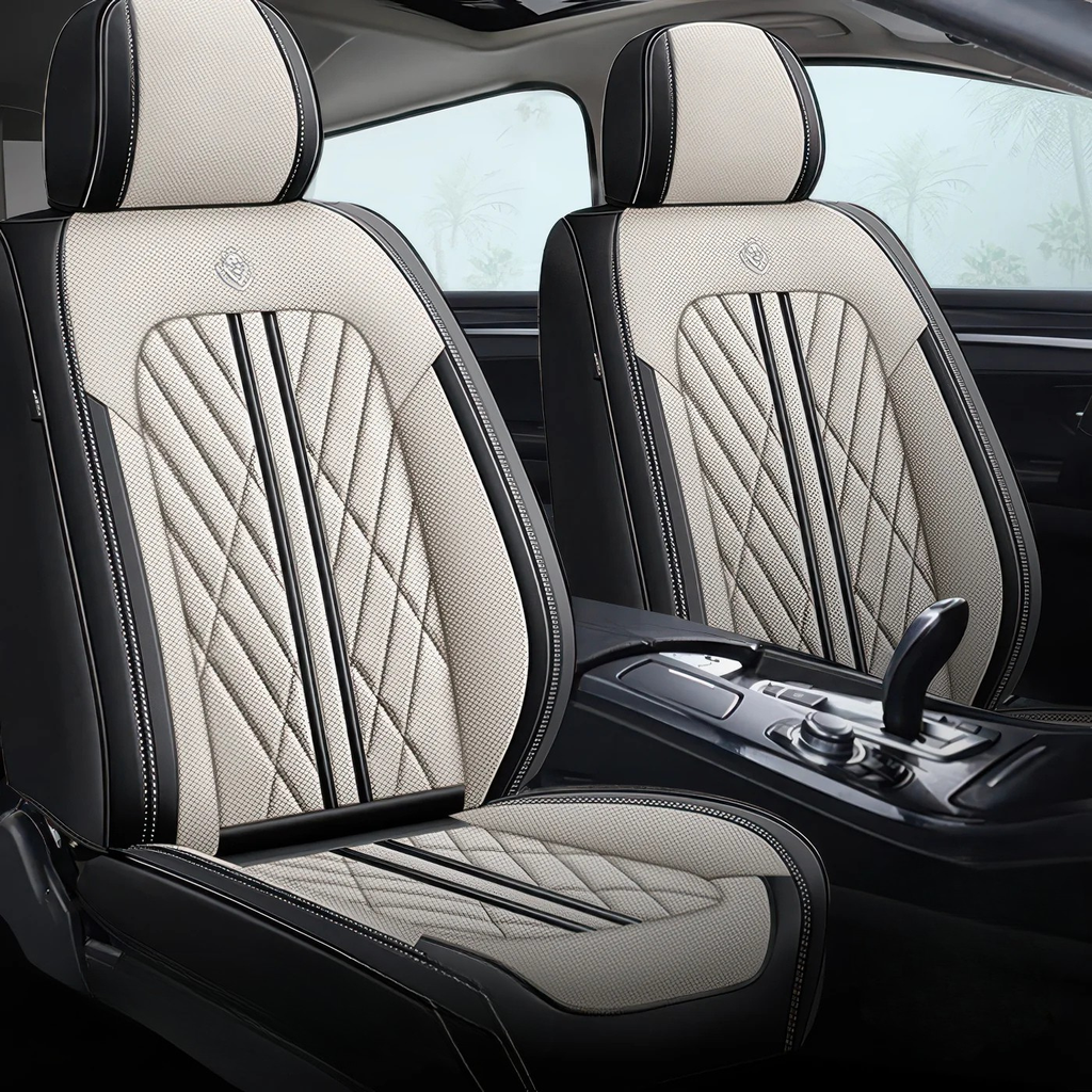 Elite Car Seat Covers - Beige & Black | Waterproof Leather Car Seat Covers