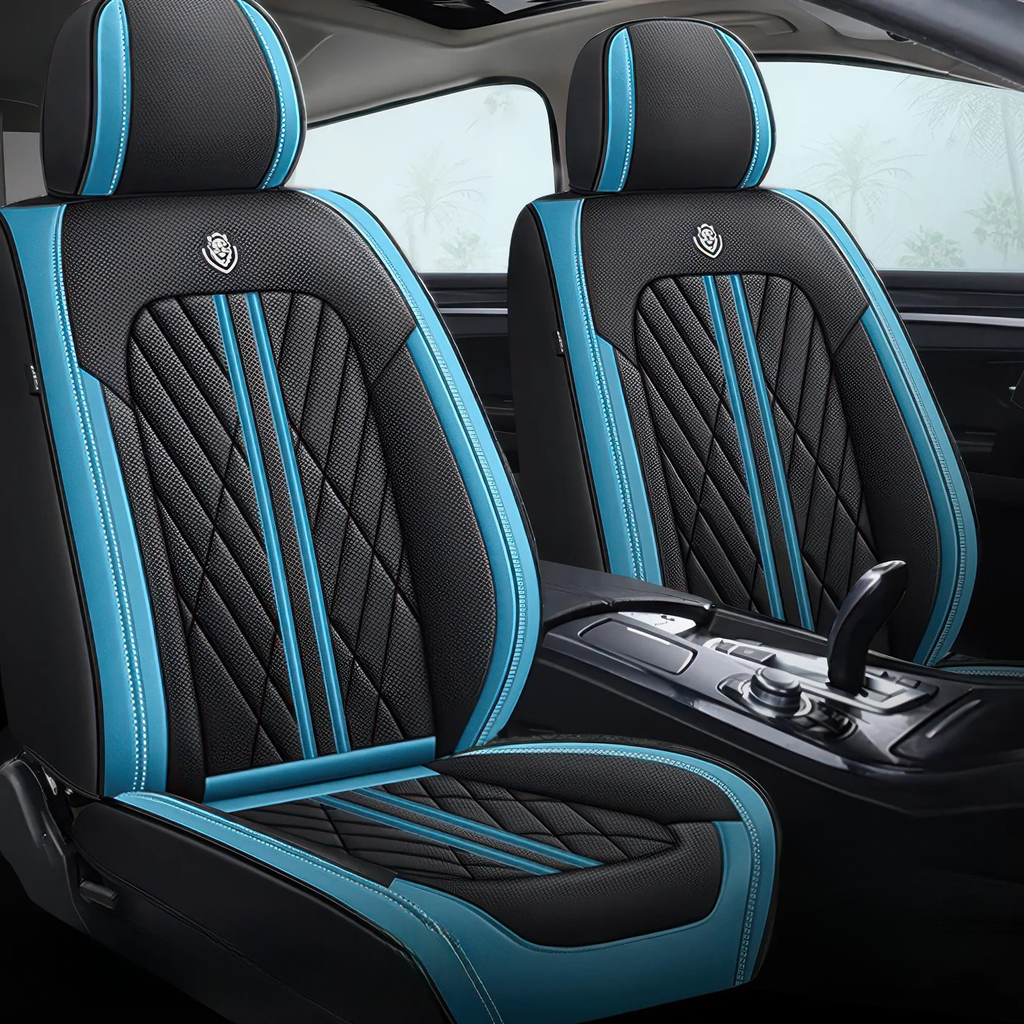 Elite Car Seat Covers - Black & Blue | Waterproof Leather Car Seat Covers