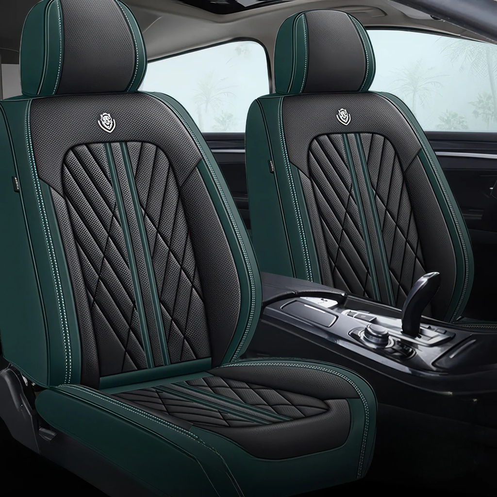 Elite Car Seat Covers - Green & Black | Waterproof Leather Car Seat Covers