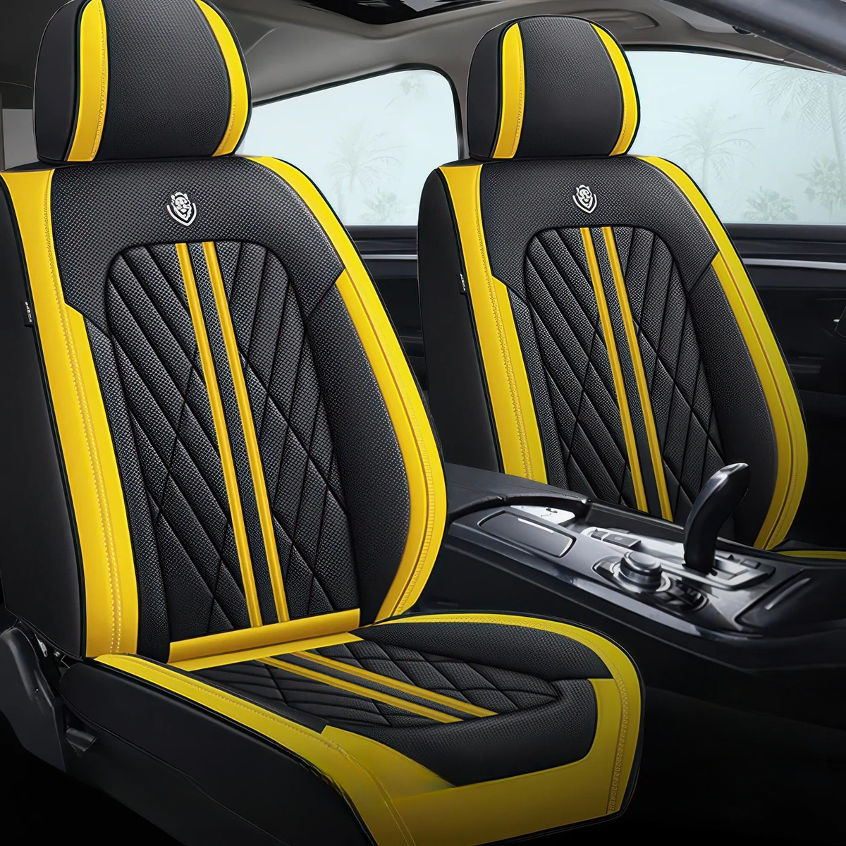 Elite Car Seat Covers - Black & Yellow | Waterproof Leather Car Seat Covers