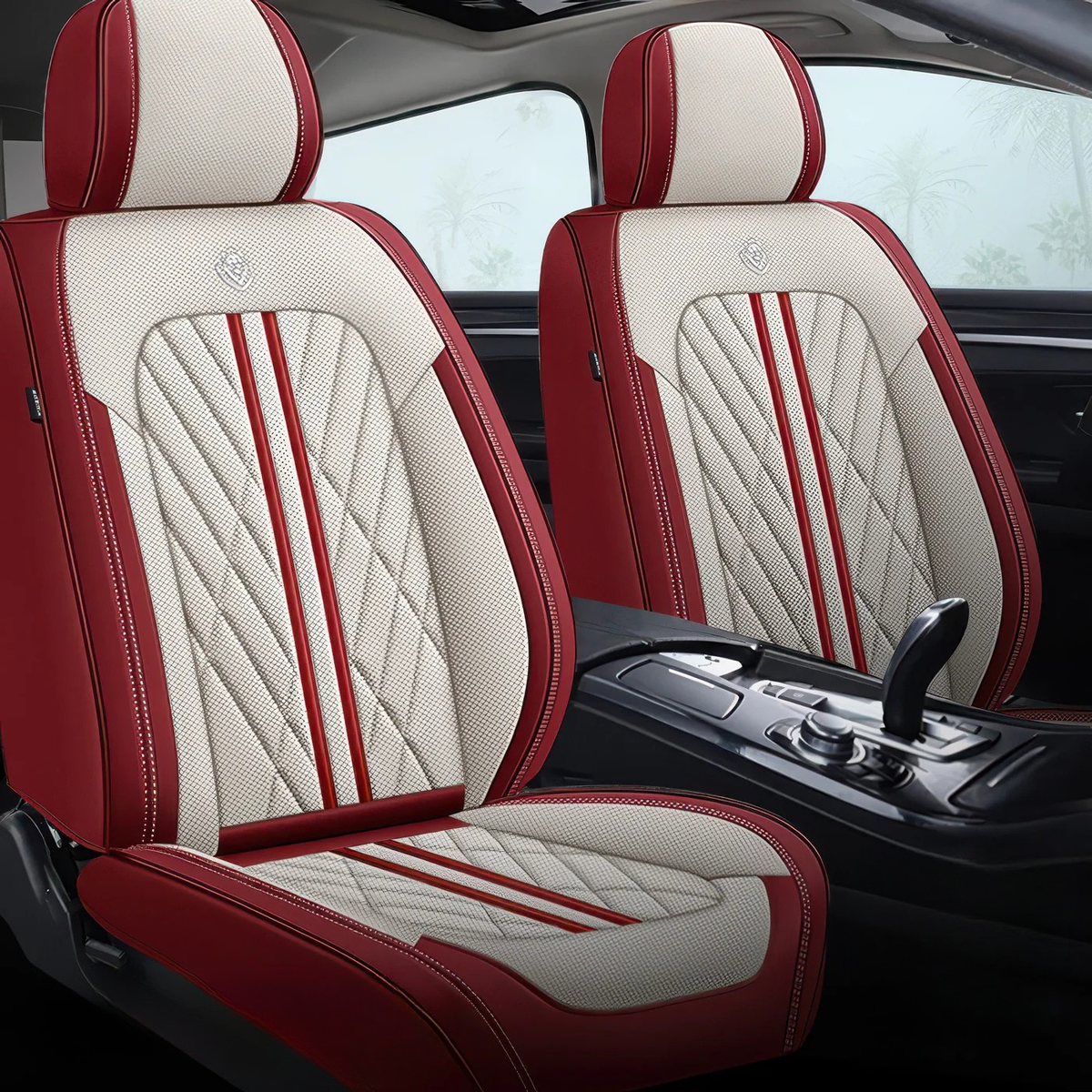 Elite Car Seat Covers - Beige & Red | Waterproof Leather Car Seat Covers