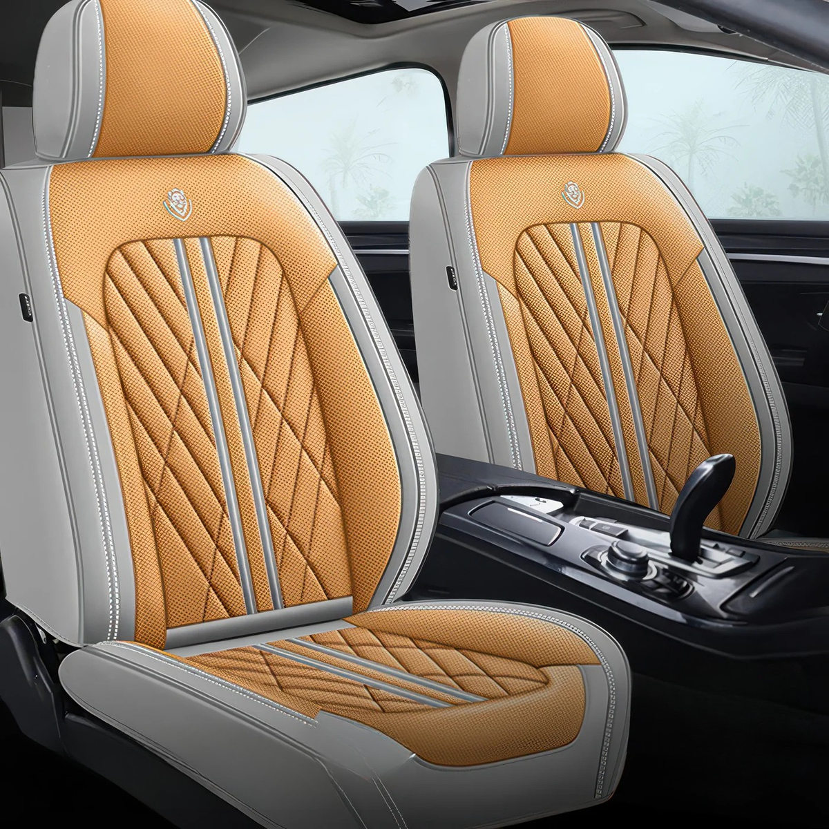 Elite Car Seat Covers - Brown & Gray | Waterproof Leather Car Seat Covers