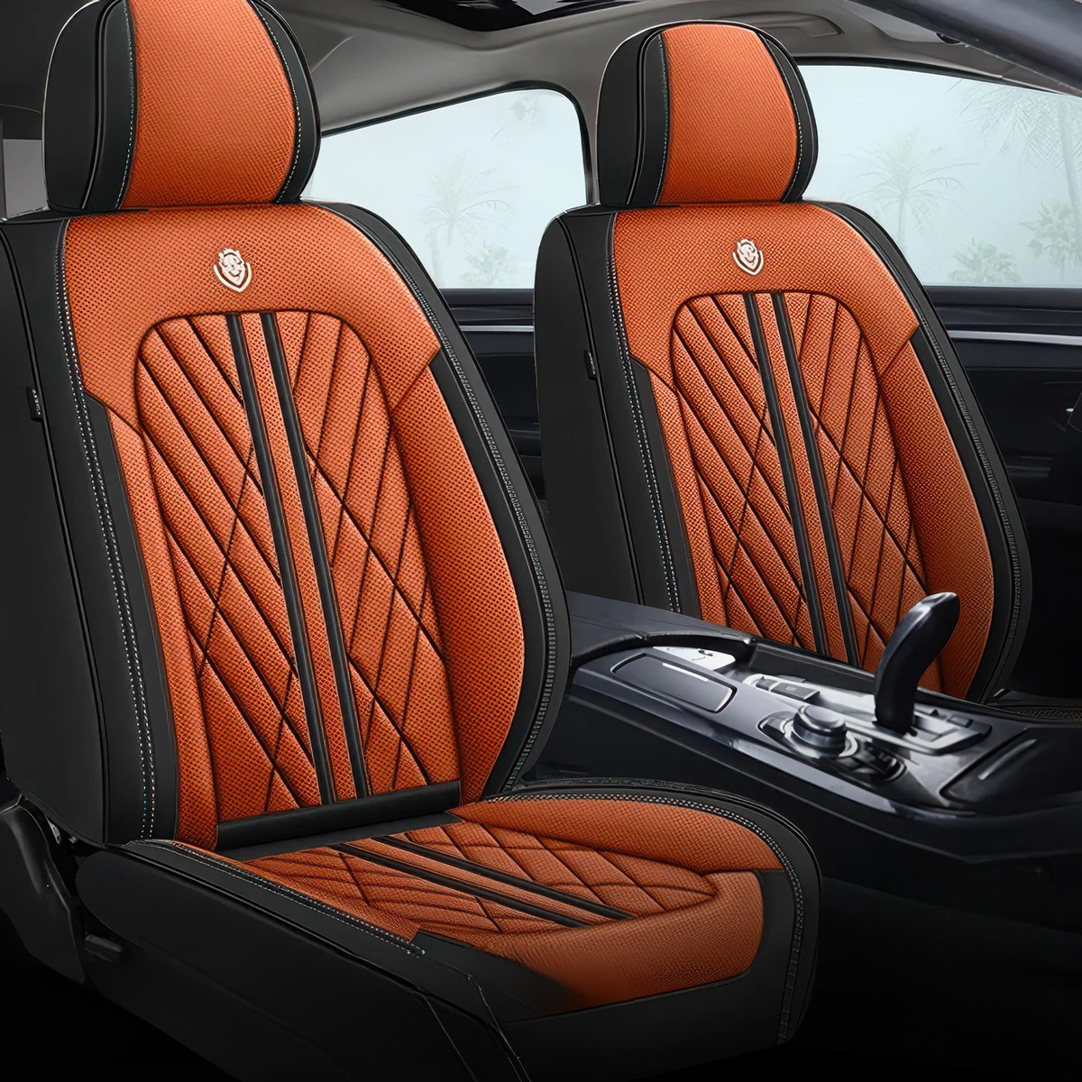 Elite Car Seat Covers - Orange & Black | Waterproof Leather Car Seat Covers