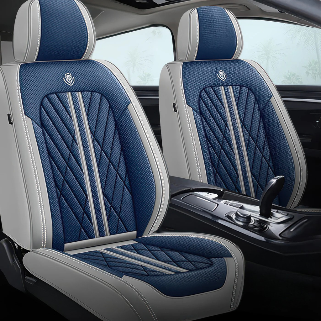 Elite Car Seat Covers - Blue & Gray | Waterproof Leather Car Seat Covers