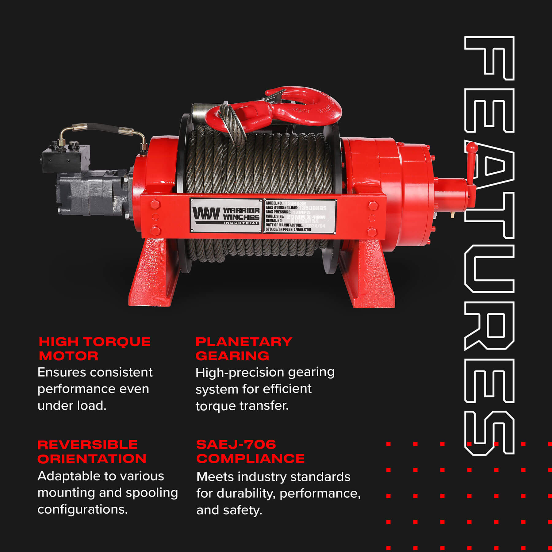 JR 13 Tonne Industrial Hydraulic Winch
