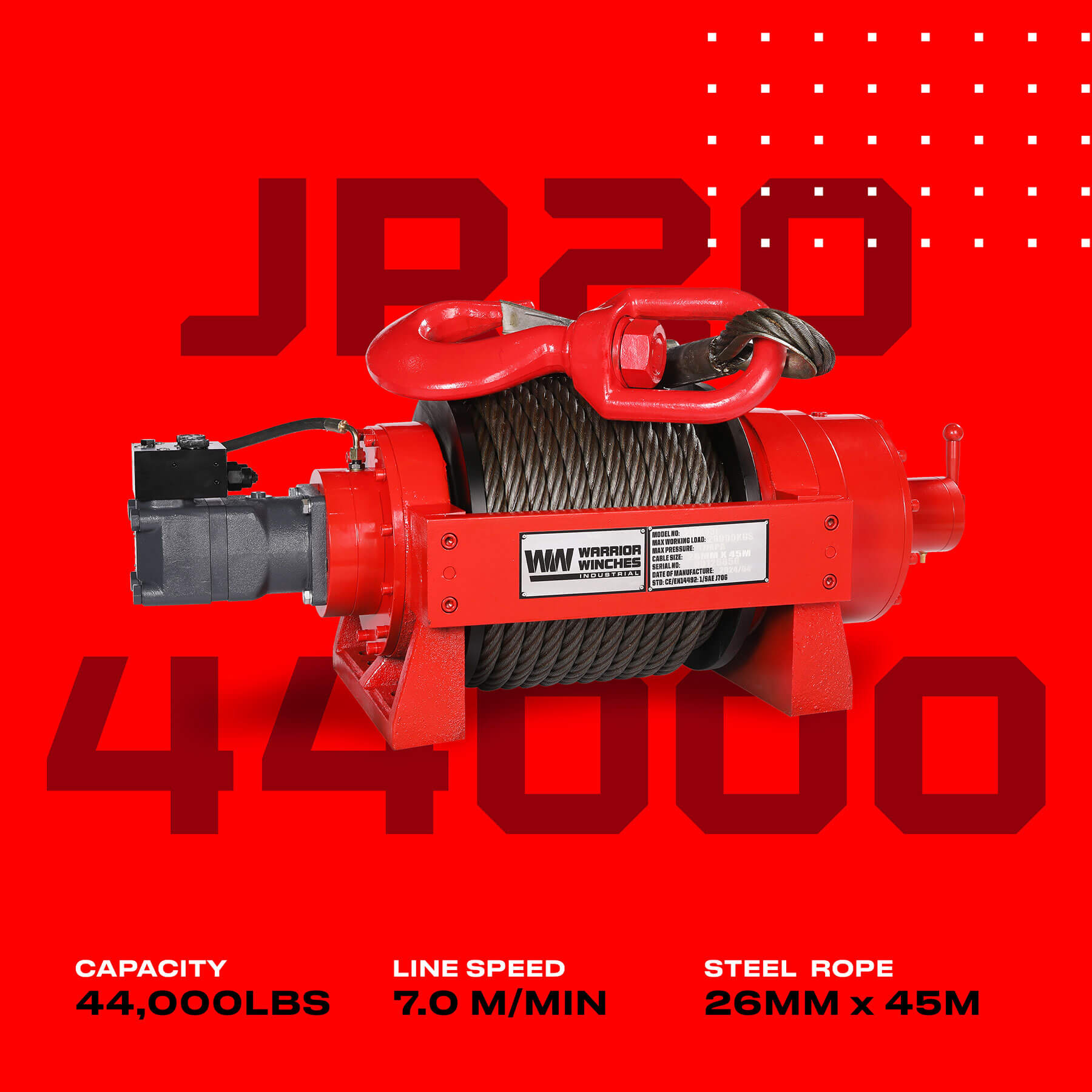 JR 20 Tonne Industrial Hydraulic Winch