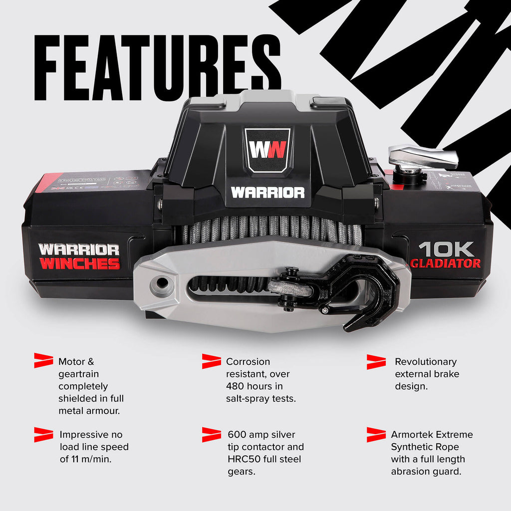 Gladiator F-Type 10000 Electric Winch - 12v Synthetic Rope