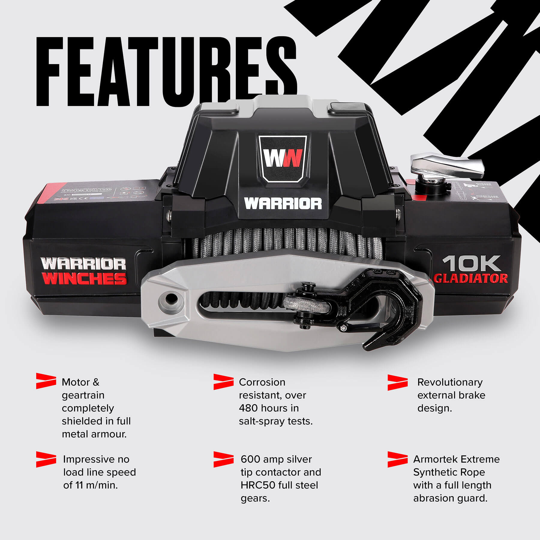 Gladiator F-Type 10000 Electric Winch - 12v Synthetic Rope