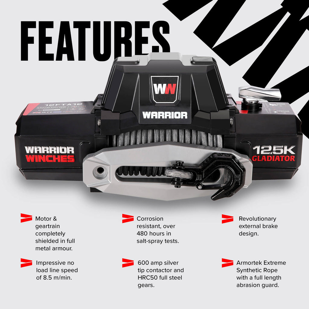 Gladiator F-Type 12500 Electric Winch - 12v Synthetic Rope