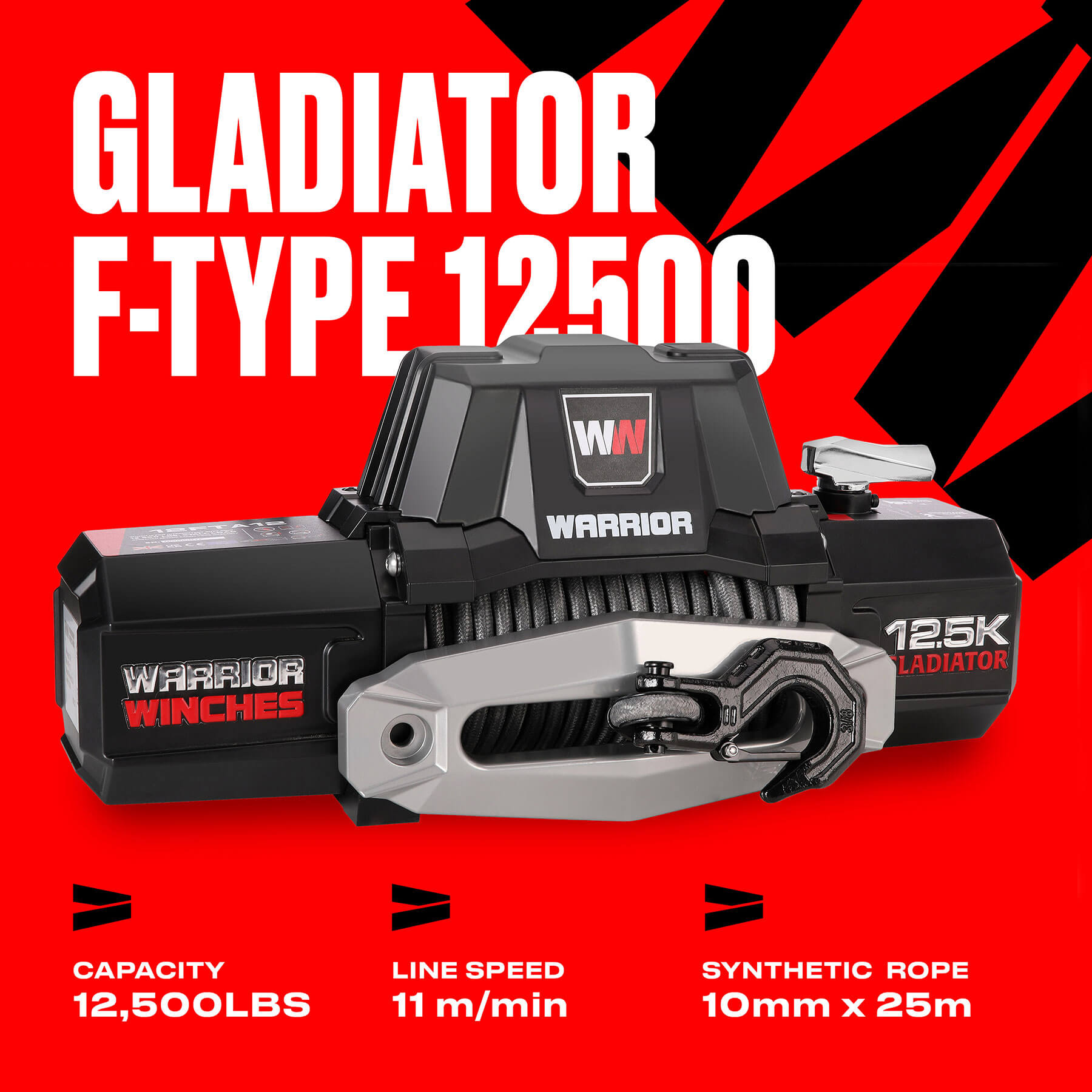 Gladiator F-Type 12500 Electric Winch - 12v Synthetic Rope