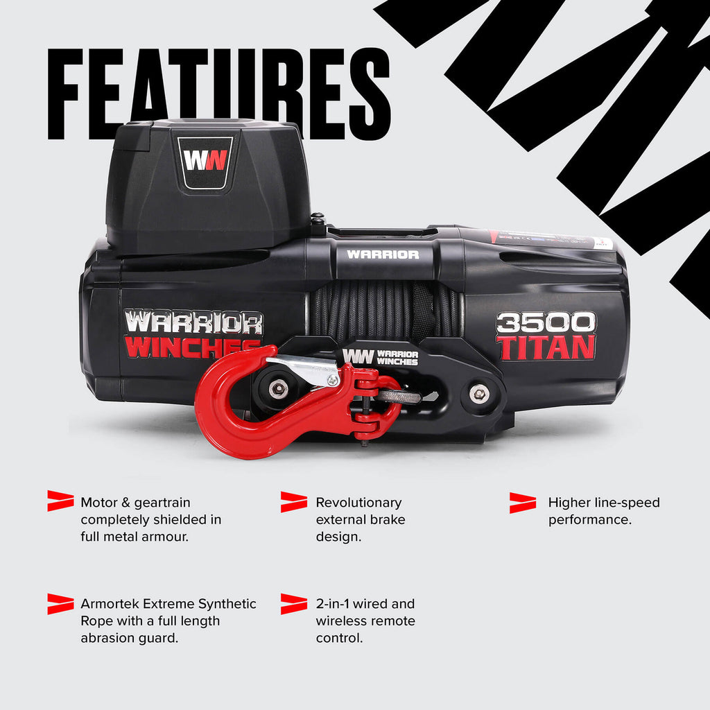 Titan 3500 Electric Winch - 12v Synthetic Rope