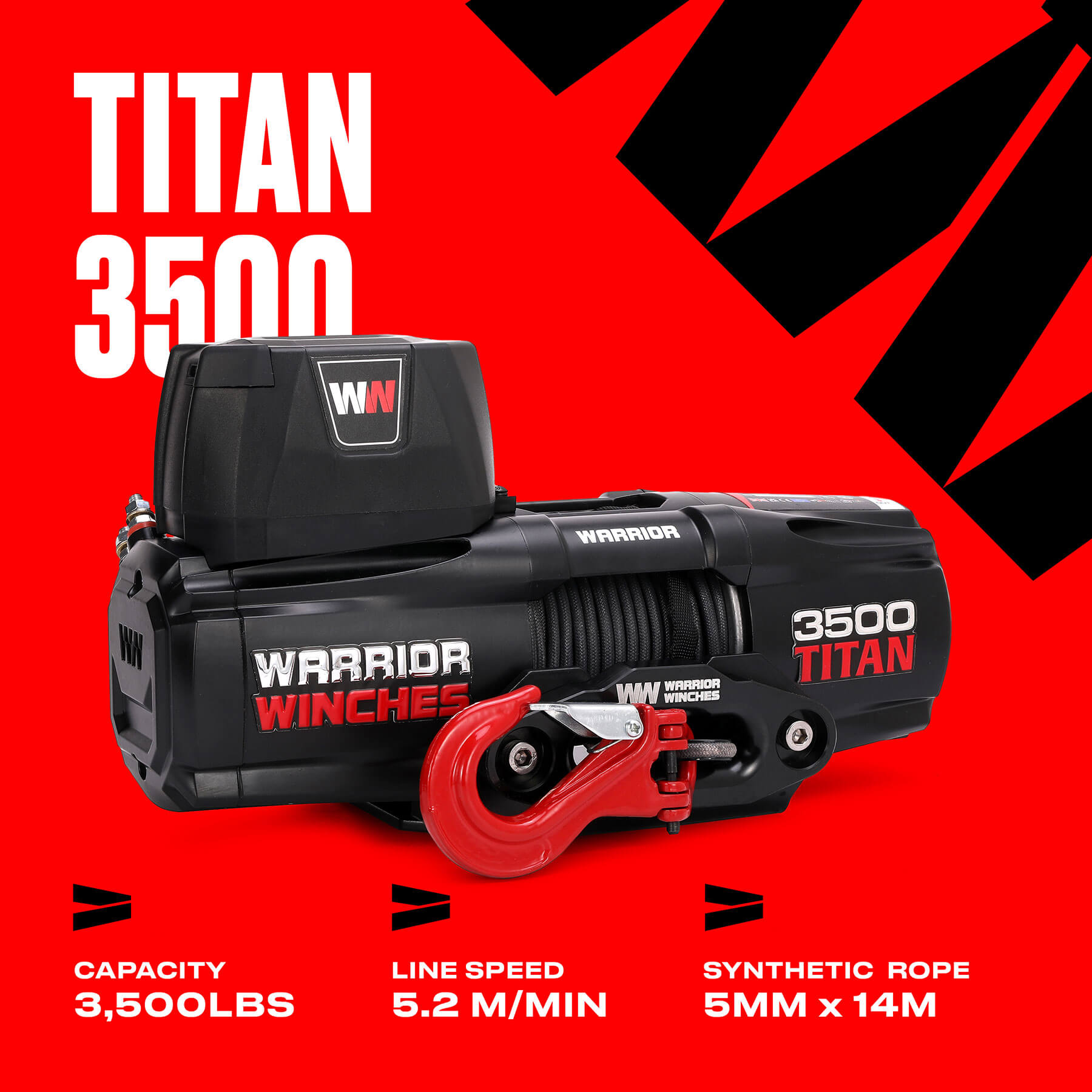 Titan 3500 Electric Winch - 12v Synthetic Rope