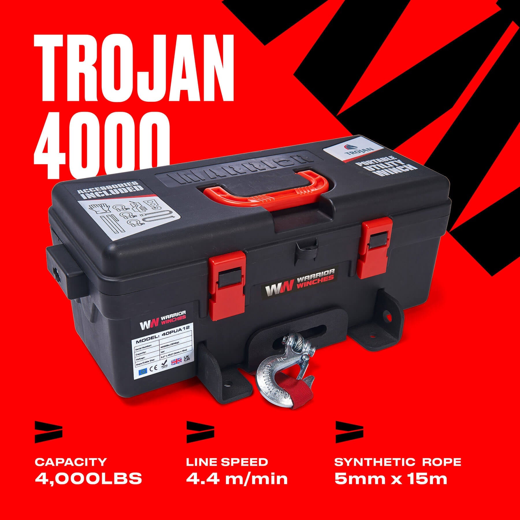 Trojan 4000 Portable Utility Winch - Synthetic Rope