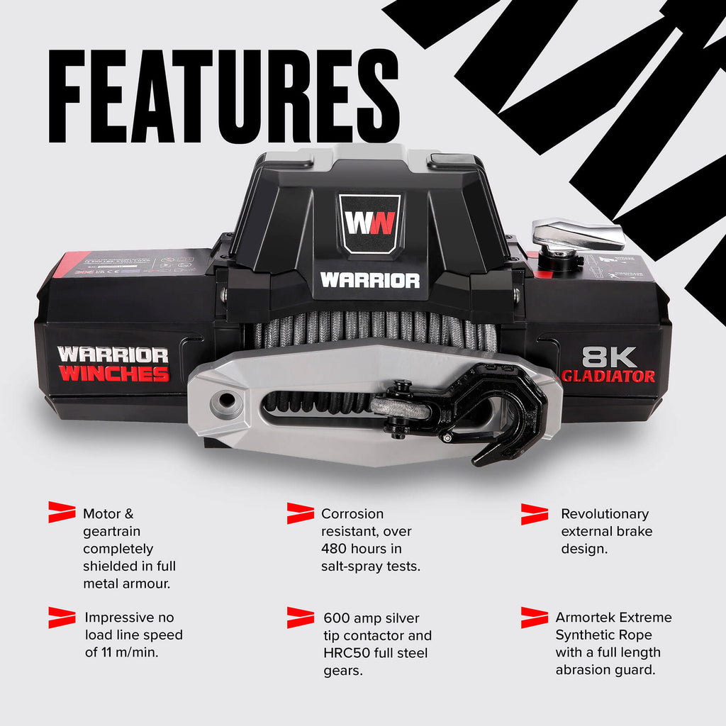 Gladiator F-Type 8000 Electric Winch - 12v Synthetic Rope