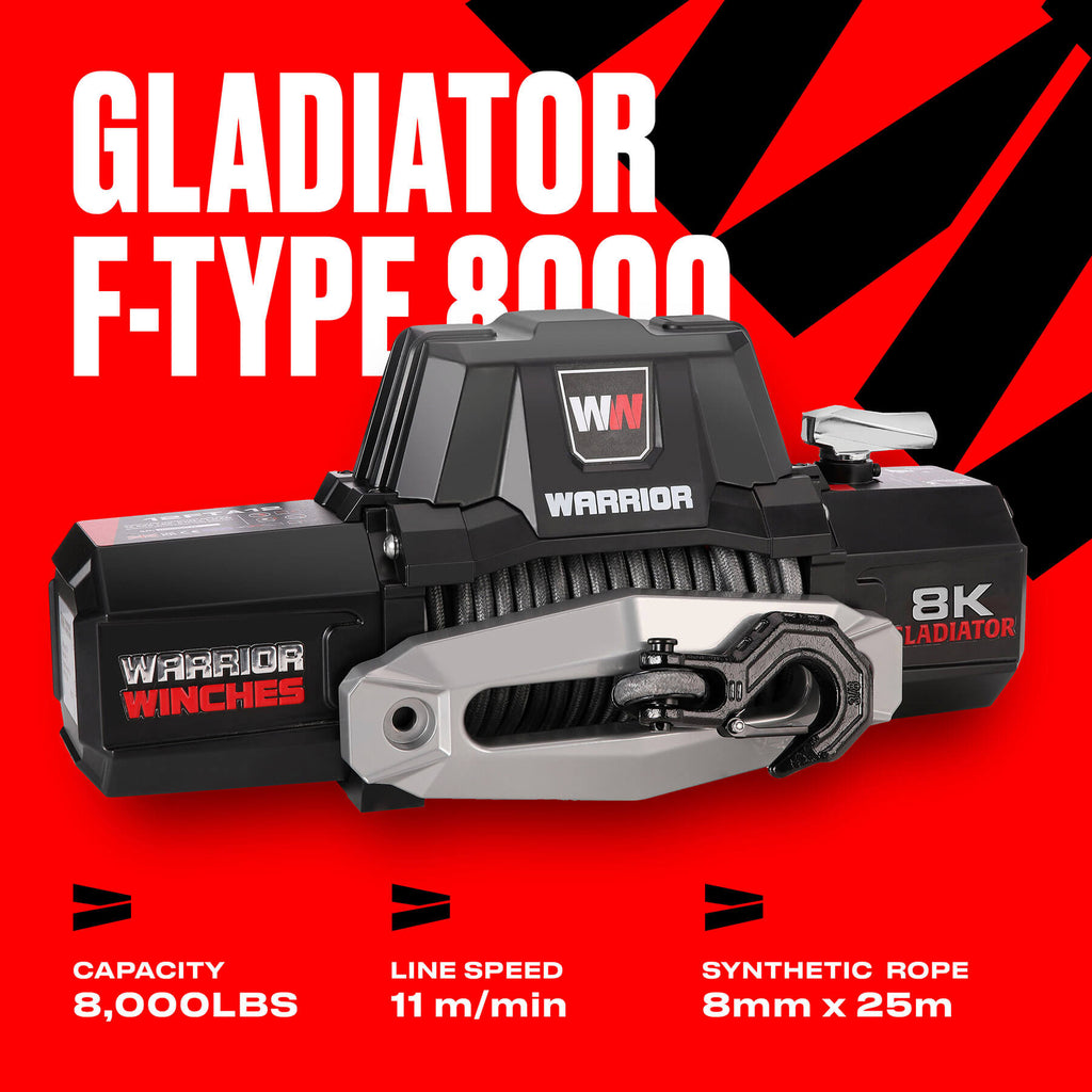 Gladiator F-Type 8000 Electric Winch - 12v Synthetic Rope