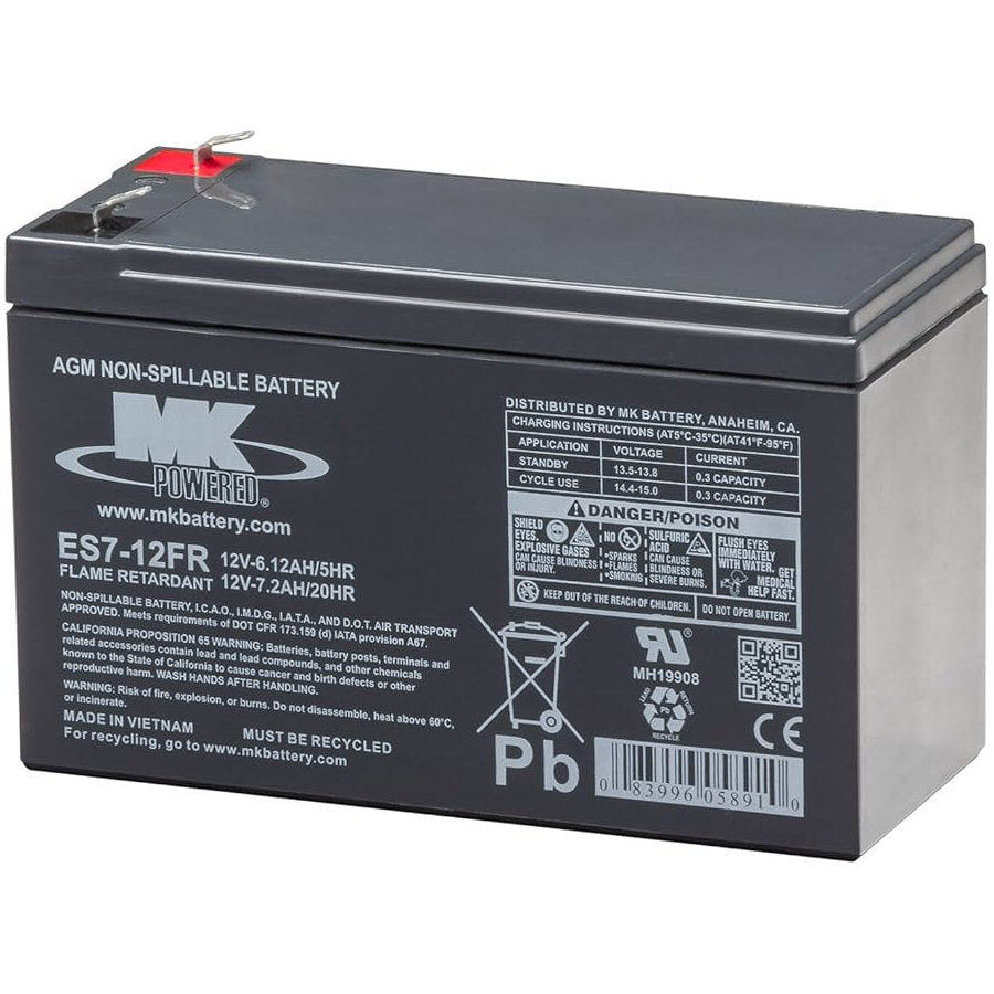ES7-12FR Flame Retardant 12v 7.2Ah MK Battery