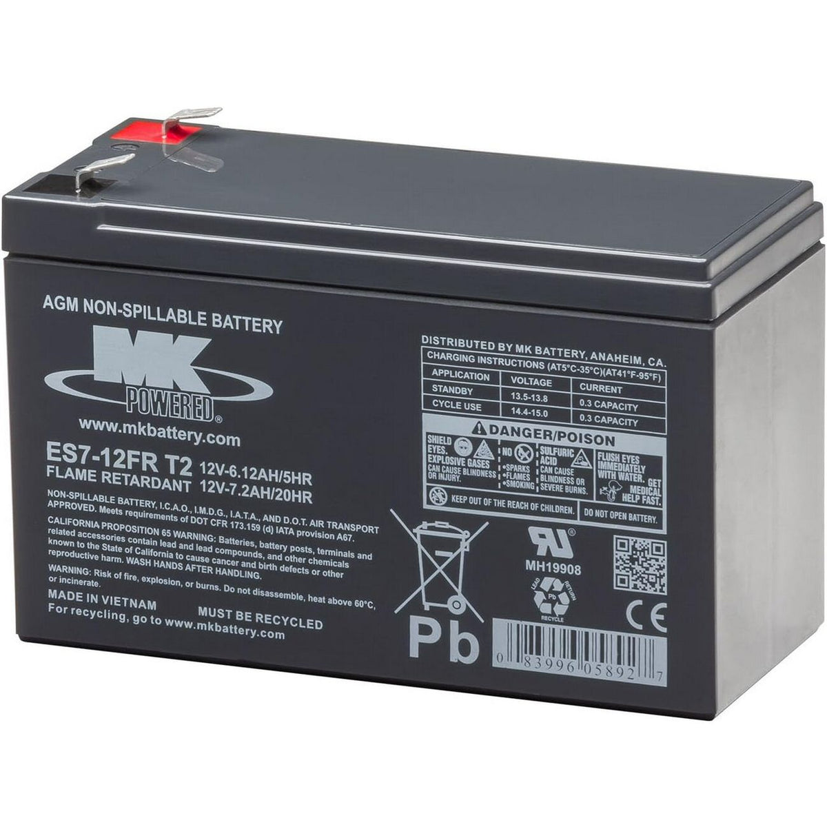 ES7-12FR T2 Flame Retardant 12v 7.2Ah MK Battery