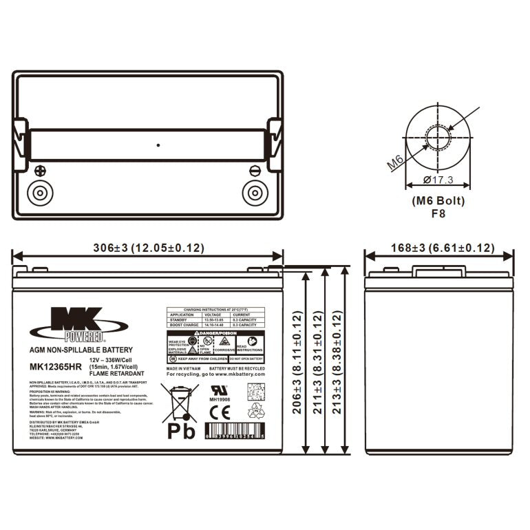 MK12365HR 12v 87Ah MK Battery