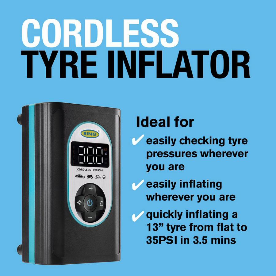 Ring RTC4000 Cordless Rechargeable Tyre Inflator with Auto-Stop