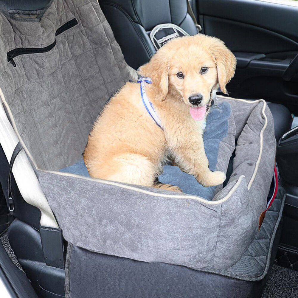 Dog Car Booster Seat – Travel Bed & Pet Carrier with Adjustable Seat Belt